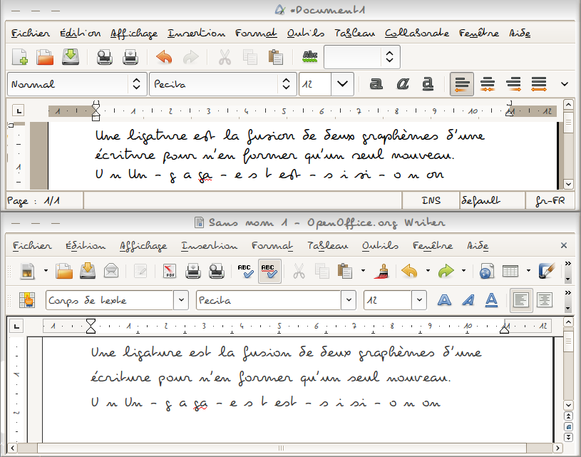 Ligatures avec AbiWord et... pas avec OO!